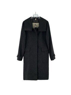 Burberry Black Wool Lapel Long Coat